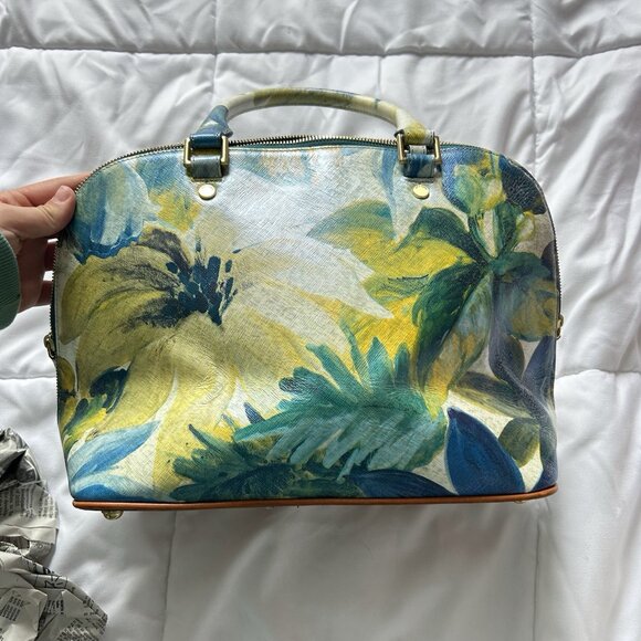 Brahmin Aspen Shoulder Bag Fuji Blue Yellow Flower Bag - Picture 14 of 16